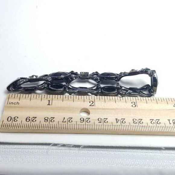 Vintage Black Rhinestone and Dark Gray Metal Bracelet, Goth Vibes, Estate - Picture 4 of 5